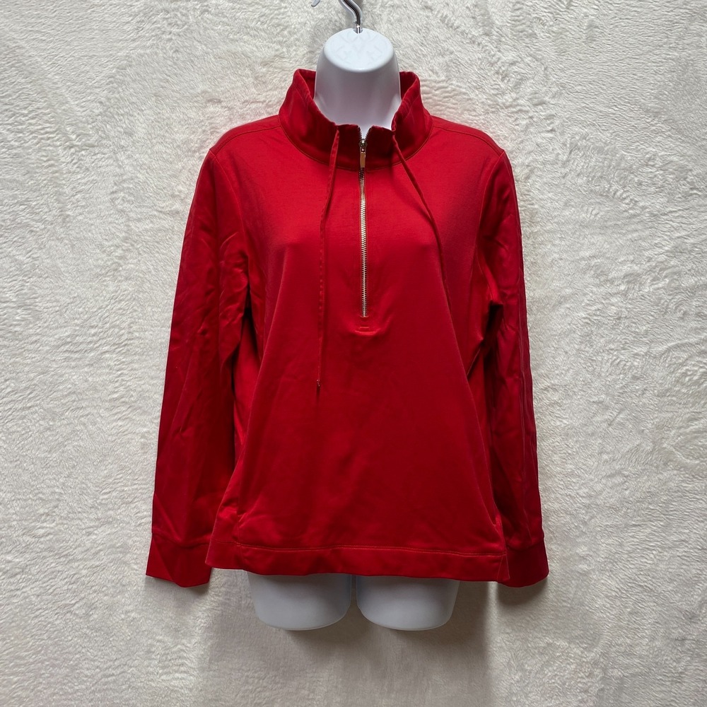 Tommy Bahama Womens Red 1/4 Zip Sweatshirt Rhinestone Logo Pima Cotton Medium